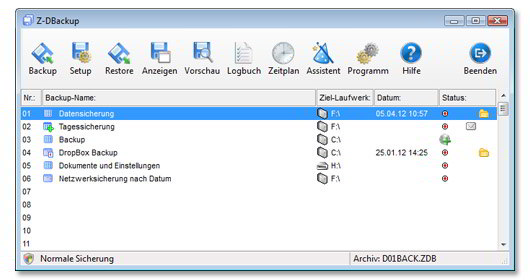 Screenshot Hauptfenster Z-DBackup
