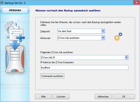 Aktion vor / nach dem Backup