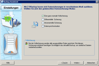 Schreenshoot - Backup Assistent