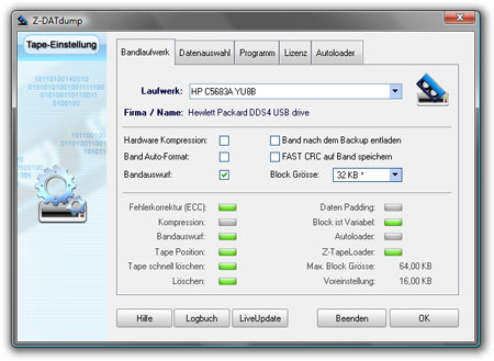 Software Streamer Freeware Bandsicherung auf Tape
