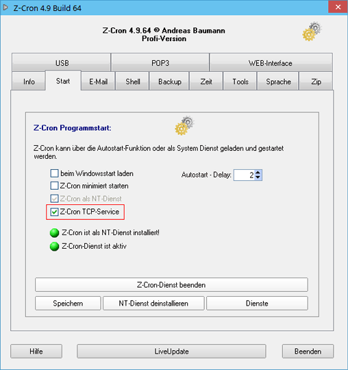 Aktion im lokalen Netzwerk auszuf�hren - Programm Einstellung