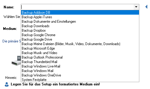 Backup Assistent Assistent Vorlagen