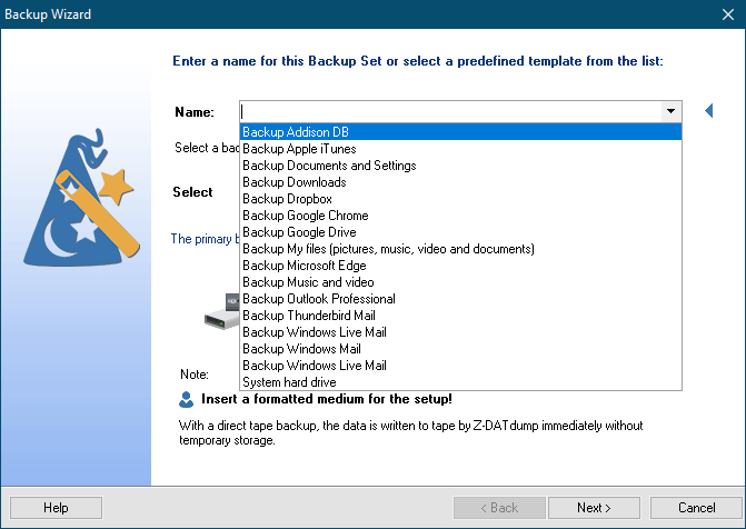Backup Assistent Backup Templates