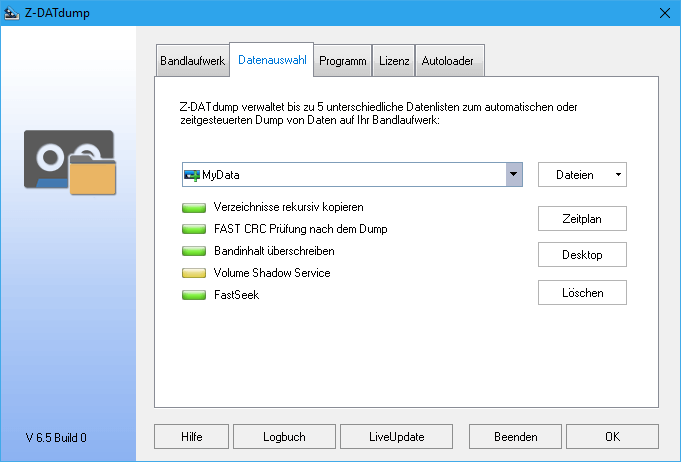 Tape Backup Software Z-DATdump Datenauswahl