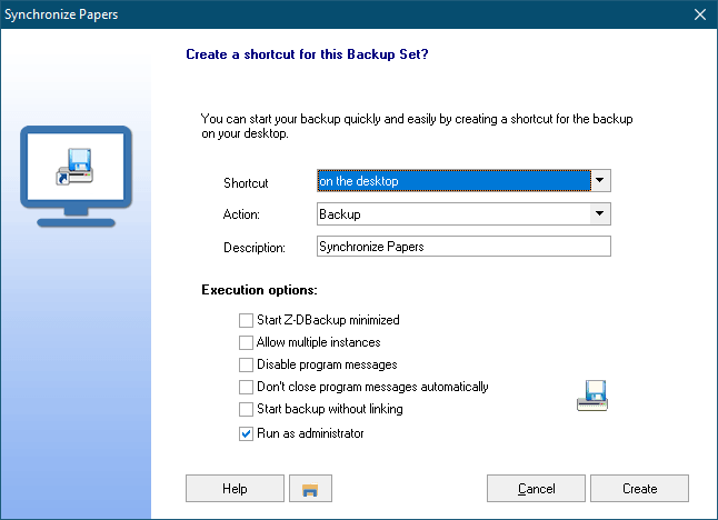 1 Click Backup Backup Desktop Icon Settings