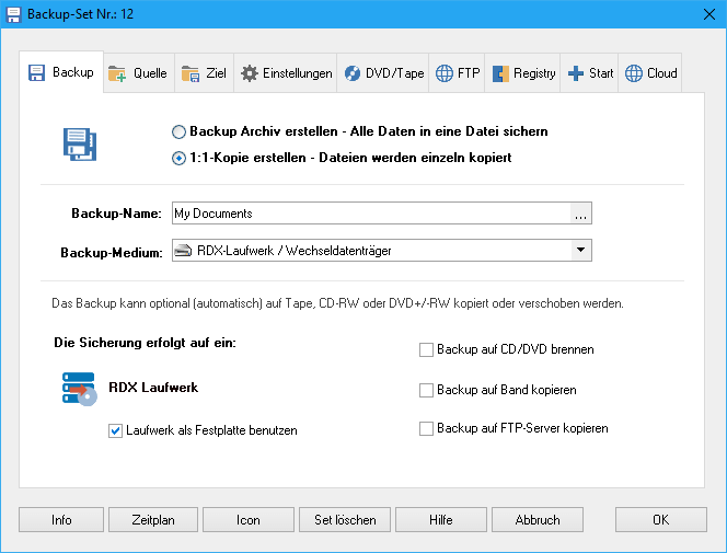 Backup auf RDX Festplatten RDX Backup