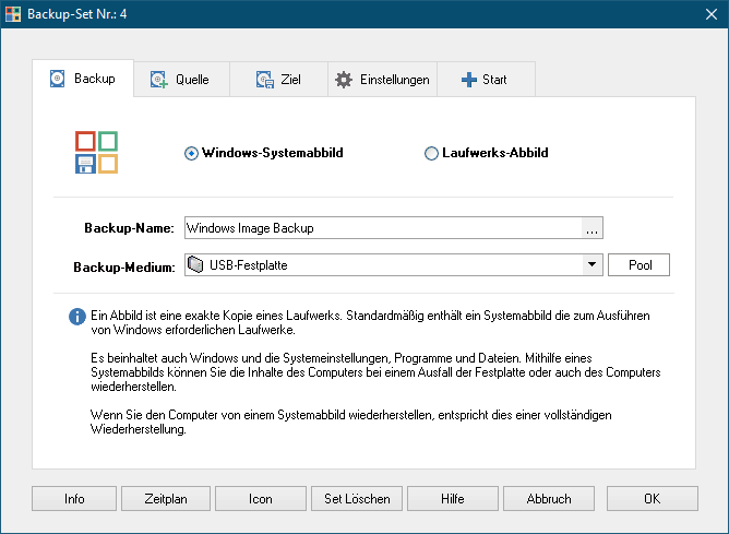 Windows System Backup System Backup Einstellungen