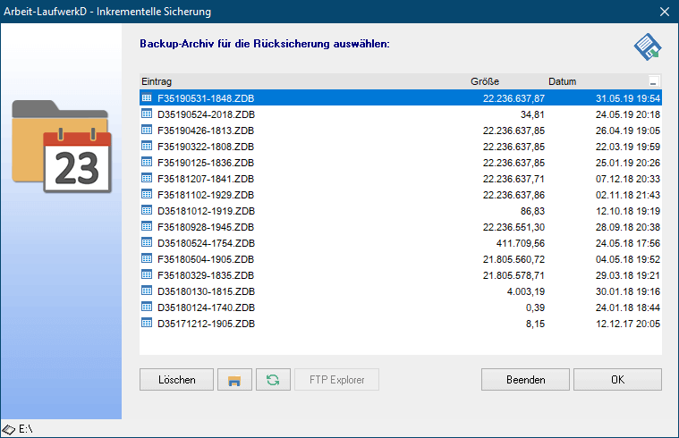 Versionsbackup Versions-Backup Wiederherstellung