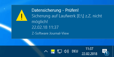 Backup Überwachung Z-Journal Nachricht Warnung